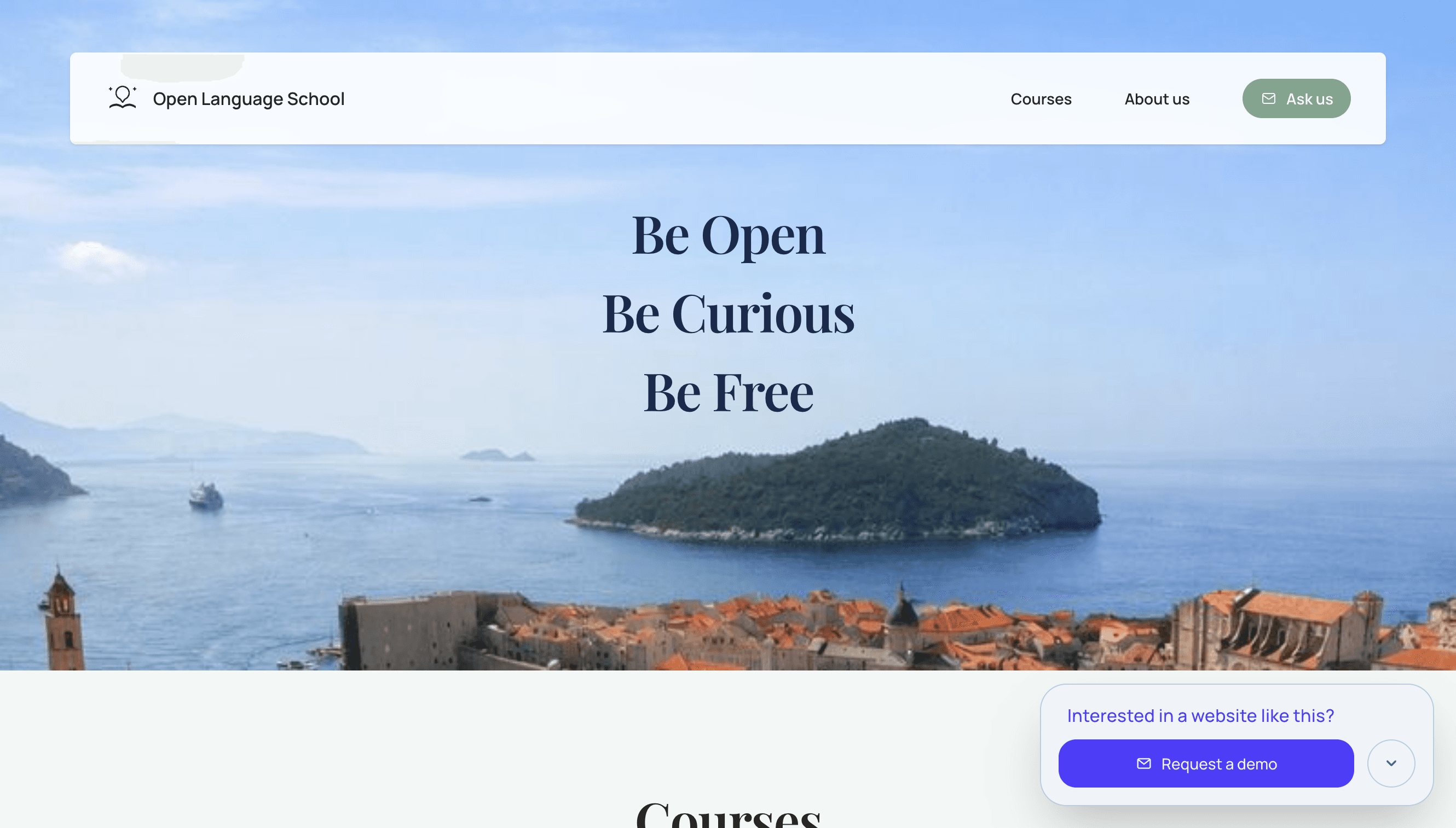 Homepage of a learning organization prototype with a course overview and call to action.